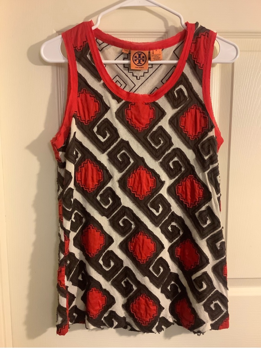 Tory Burch Sleeveless Geometric Print Top Size M